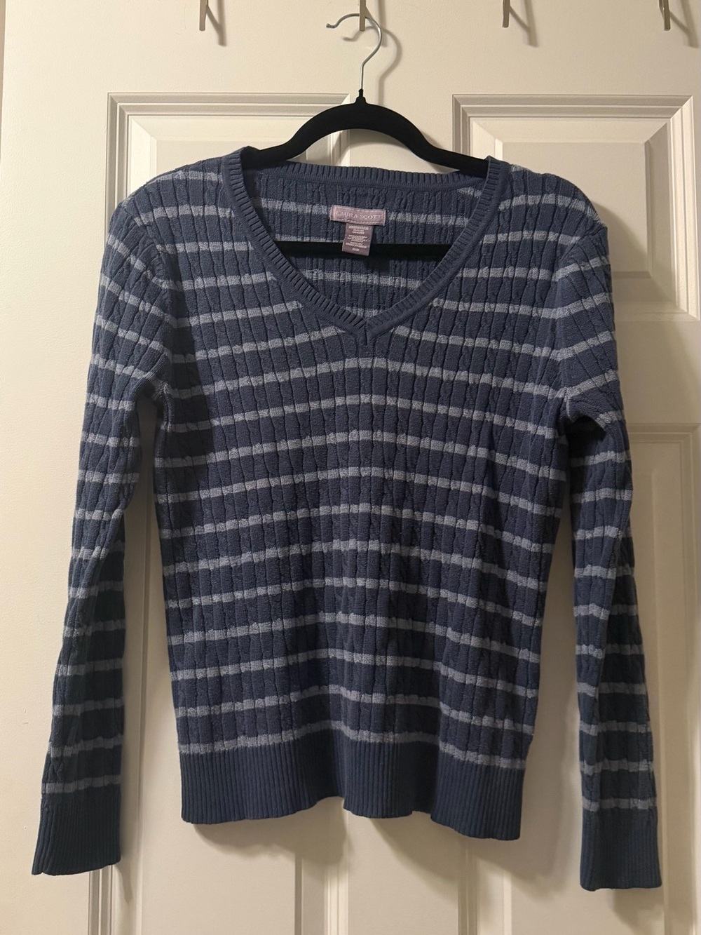 Laura Scott Blue Striped V-Neck Sweater